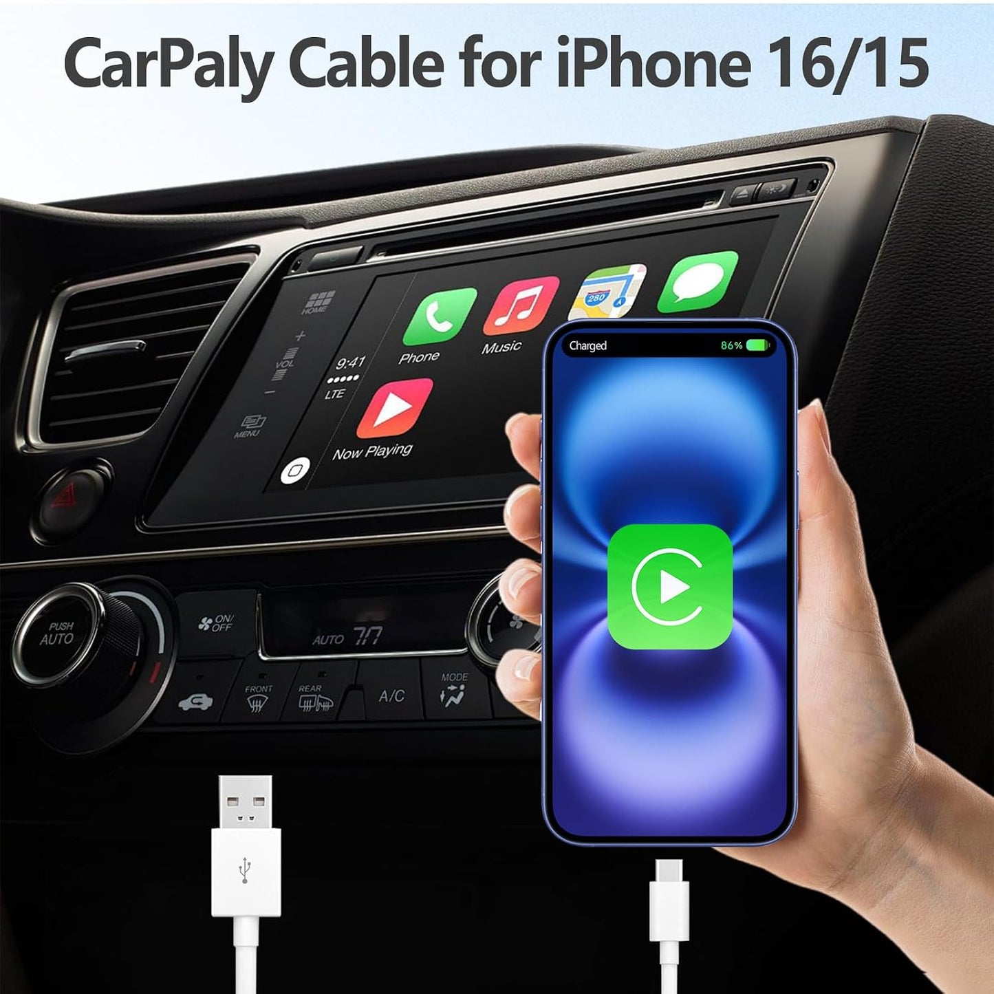 Vantix DriveLink USB-A to USB-C CarPlay Cable — iPhone 15/16/17