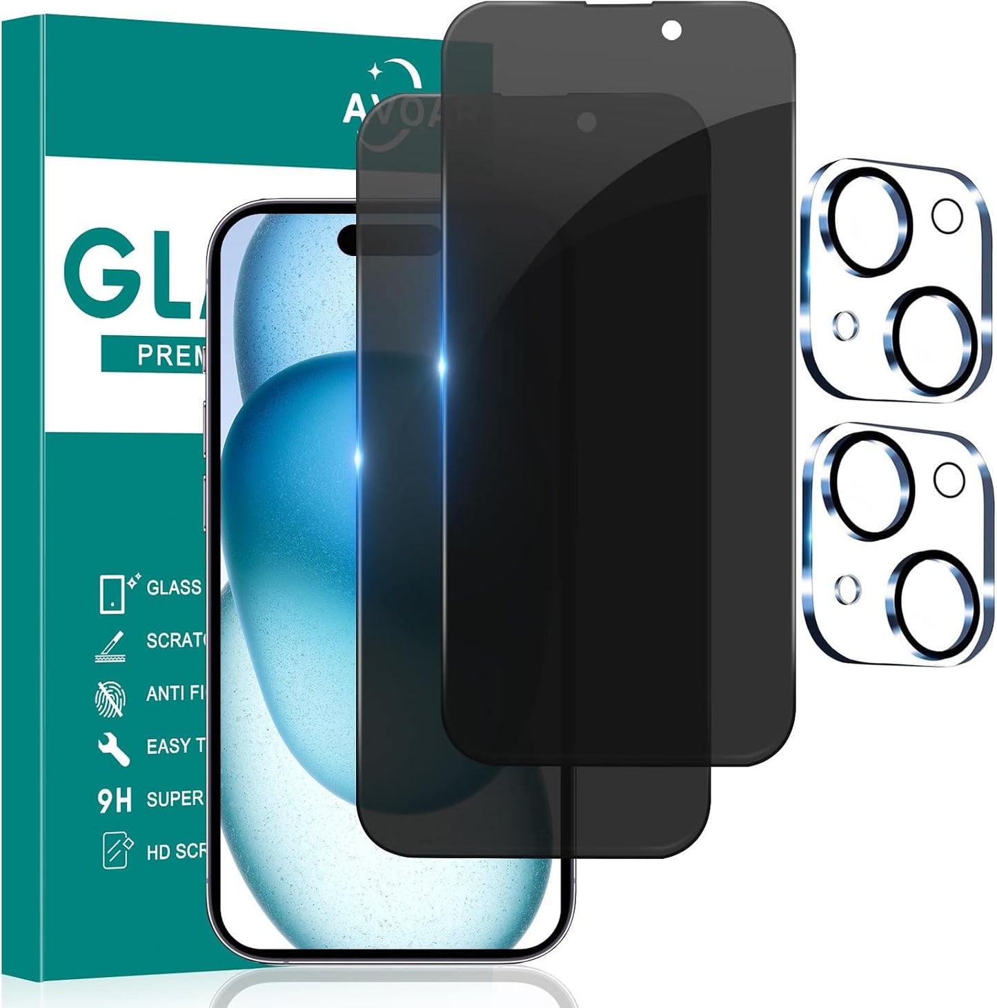 Vantix GlassGuard Privacy Screen + Camera Protector — iPhone 15