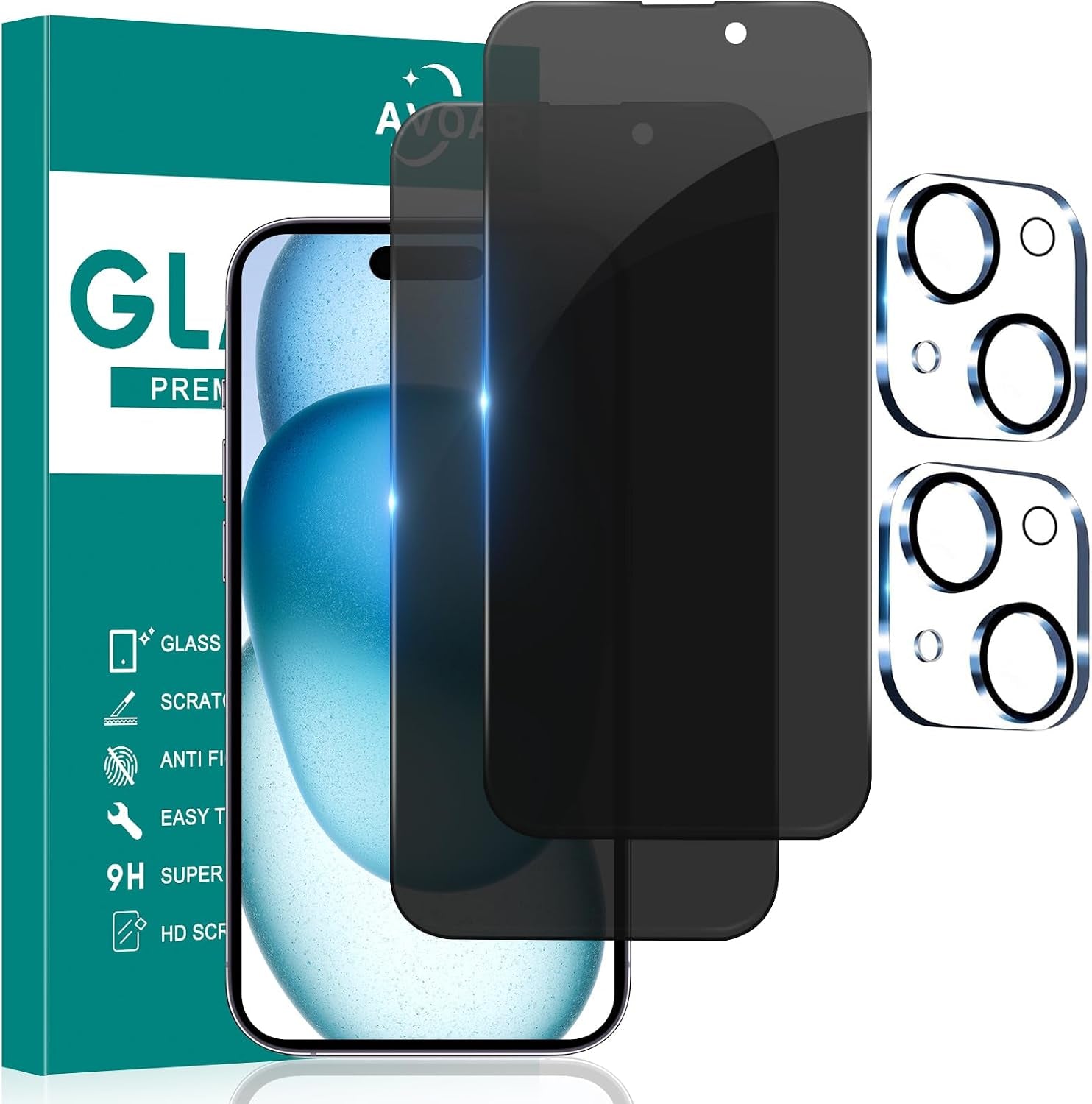 Vantix GlassGuard Privacy Screen + Camera Protector — iPhone 15