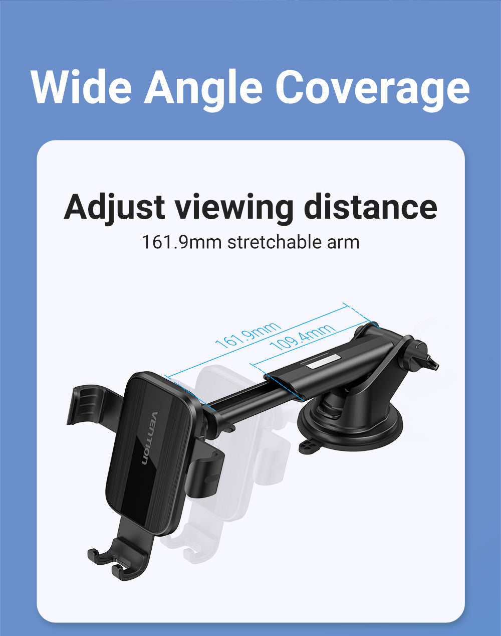 Vention auto-clamping car phone mount detail